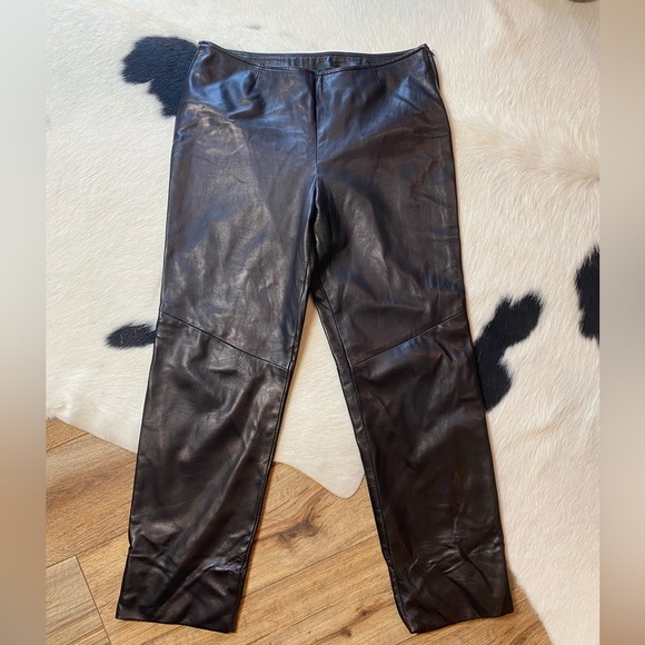 Vintage 1990s Danier Black Straight Leg Leather Pants Made in Canada - Picture 1 of 8